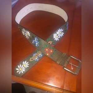 Nwt xhalaration color camel genuine leather embroider belt as is 43.5x2”